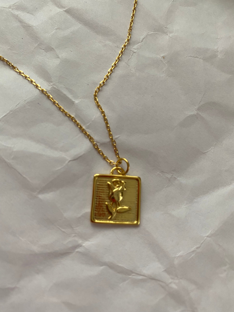 18K Gold Vermeil Square Rose Necklace