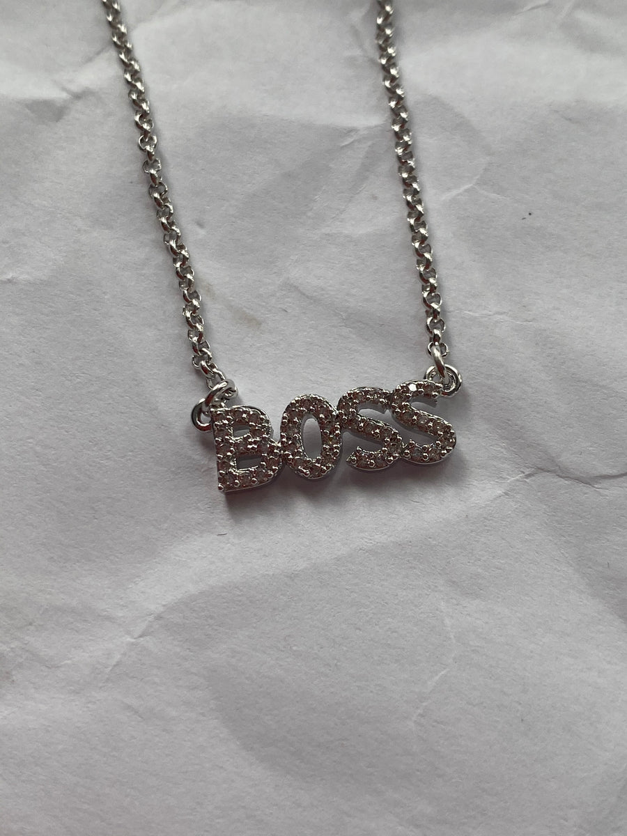18K Gold Vermeil Boss Name Plate Necklace