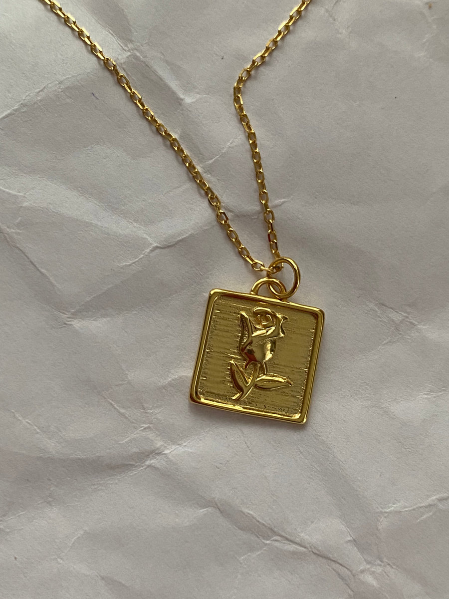 18K Gold Vermeil Square Rose Necklace
