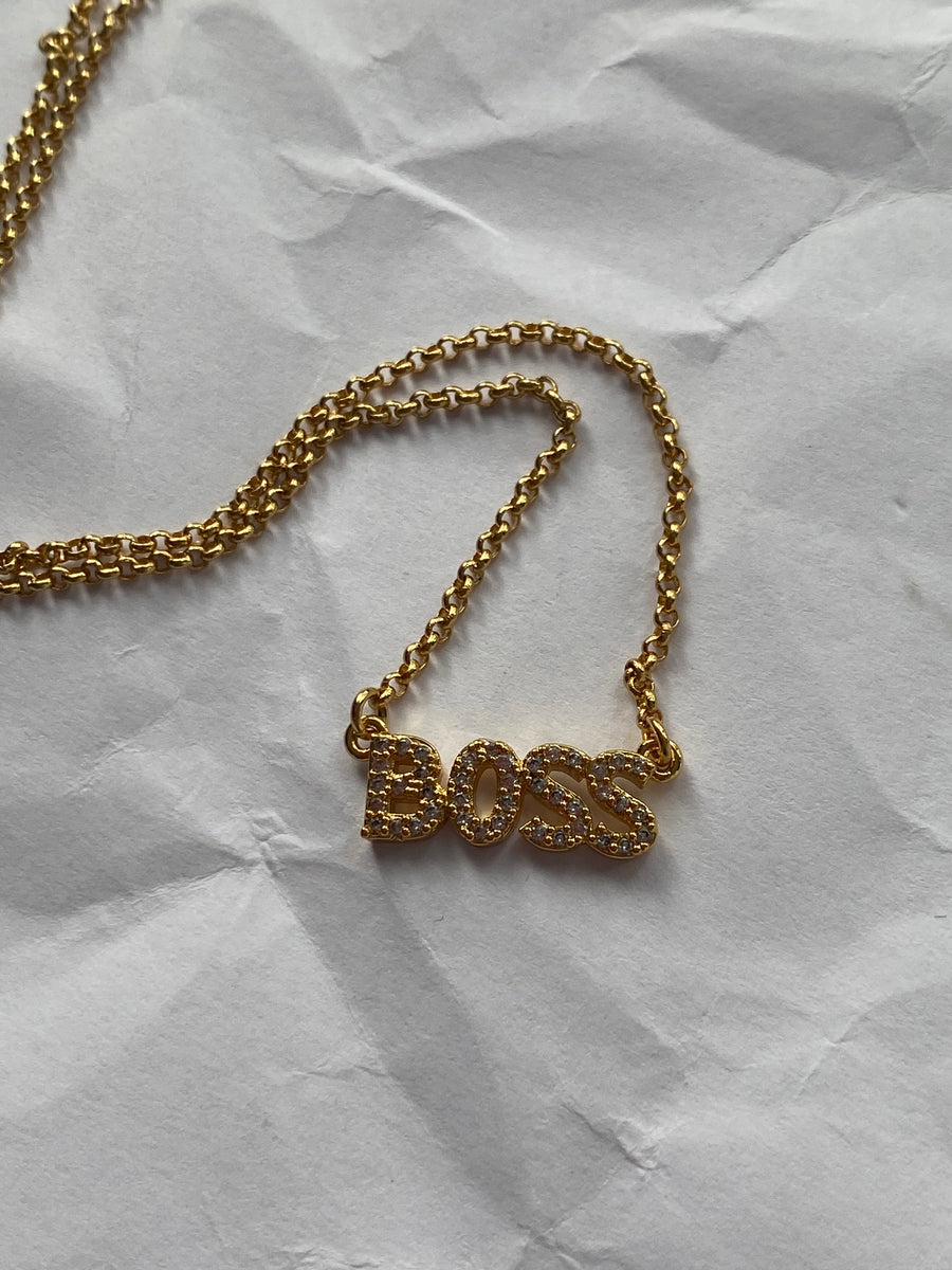 18K Gold Vermeil Boss Name Plate Necklace