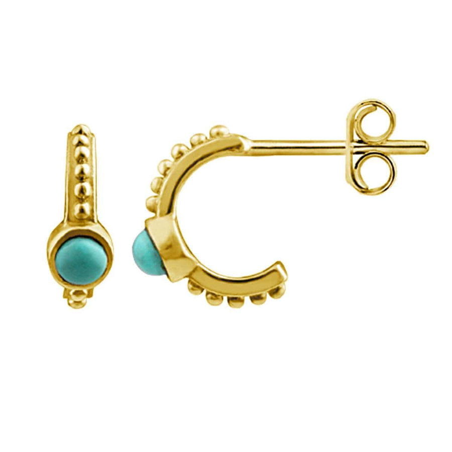 Gold Beaded Turquoise Mini Hoop Stud Earrings | CartiCo London Limited