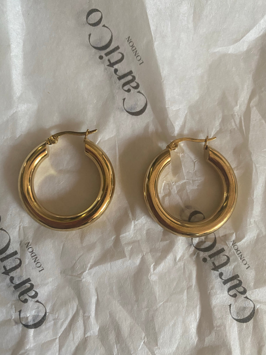 14K Gold Plated Solid Gold Hoop In Carti Earrings For Women